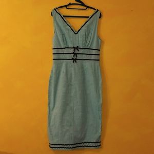 Bettie Page Polka Dot Midi Dress in Blue and Black